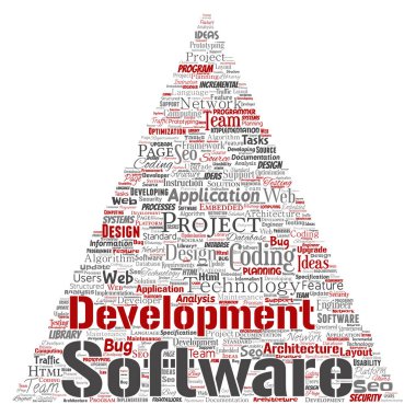 kavramsal yazılım geliştirme üçgen ok sözcüğü bulut, vektör, illüstrasyon 