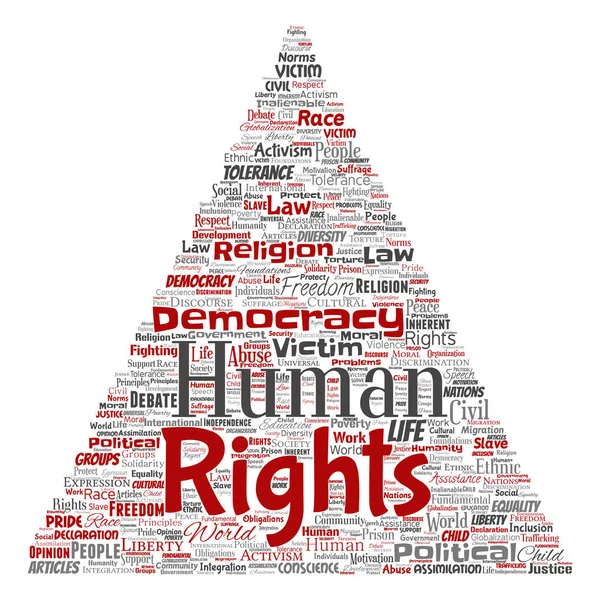 Conceptual Human Rights Triangle Arrow Word Cloud Vector Illustration — Stock Vector