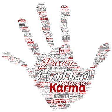 Damga kelime bulutu, vektör, illüstrasyon kavramsal Hinduizm el baskı