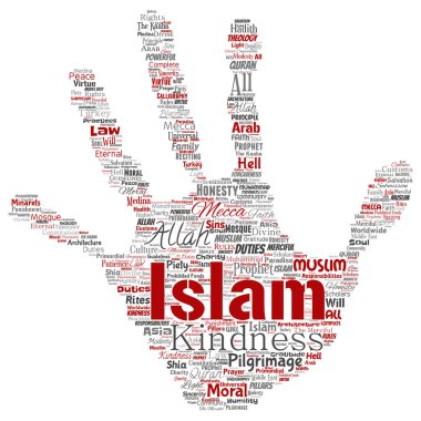 Damga kelime bulutu, vektör, illüstrasyon kavramsal islam el yazdırma