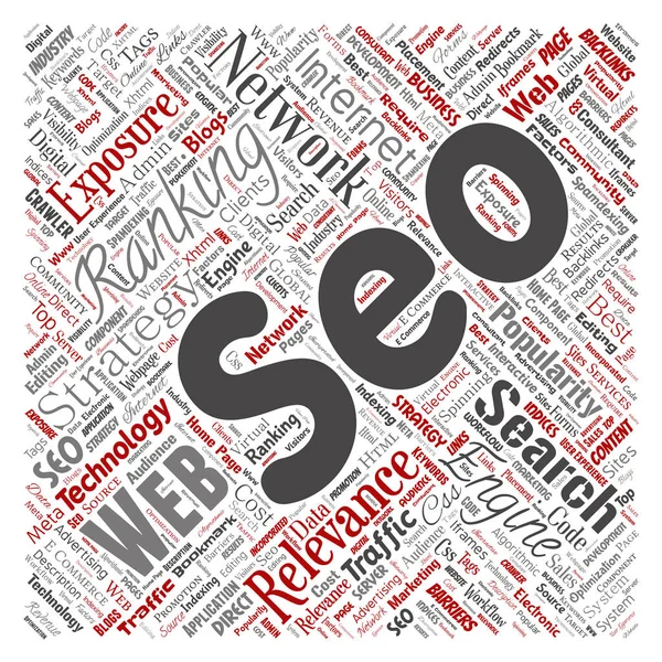 Vector Conceptual Search Results Engine Optimization Top Rank Seo Square — Stock Vector