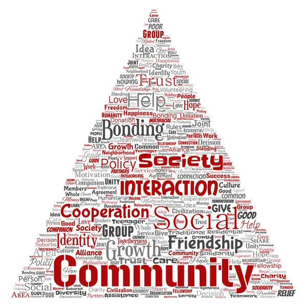 Vector Conceptual Community Social Connection Triangle Arrow Red Word Cloud — Stock Vector