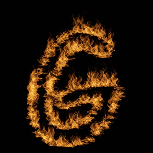 燃え盛る炎 黒の背景で作られた文字フォント — ストック写真