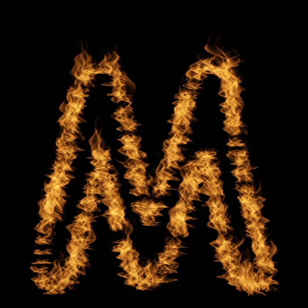 在黑色背景上燃烧火焰制成的字母字体 — 图库照片