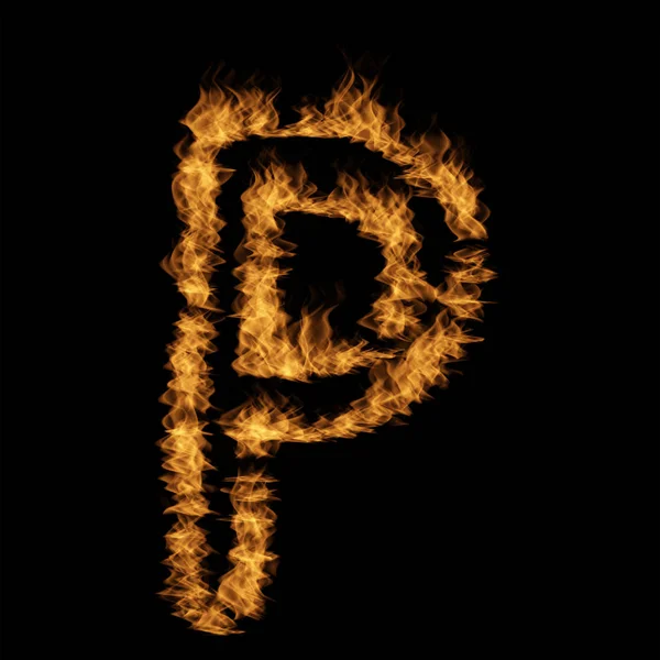 燃え盛る炎 黒の背景で作られた文字フォント — ストック写真