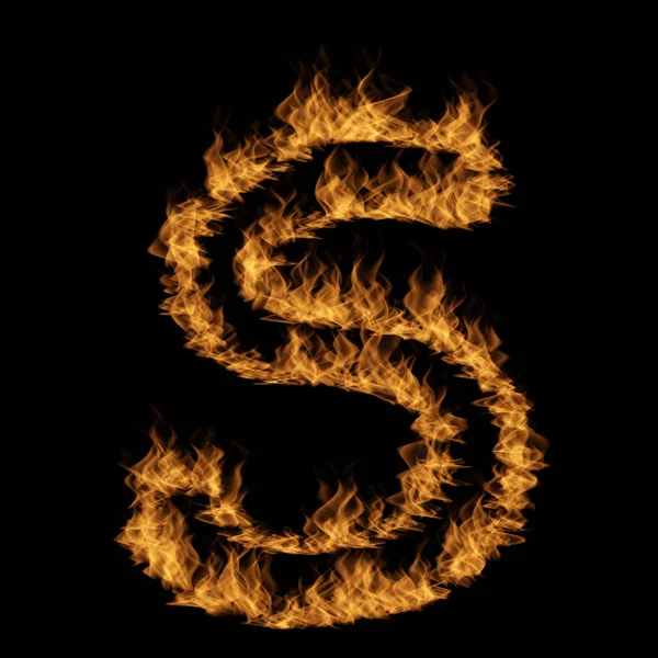 燃え盛る炎 黒い背景に作られた文字フォント — ストック写真