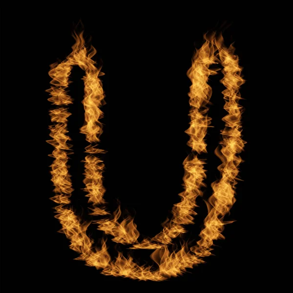 燃え盛る炎 黒い背景に作られた文字フォント — ストック写真