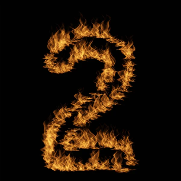 Lángoló Tűz Fekete Háttér Előtt Készült Szám — Stock Fotó
