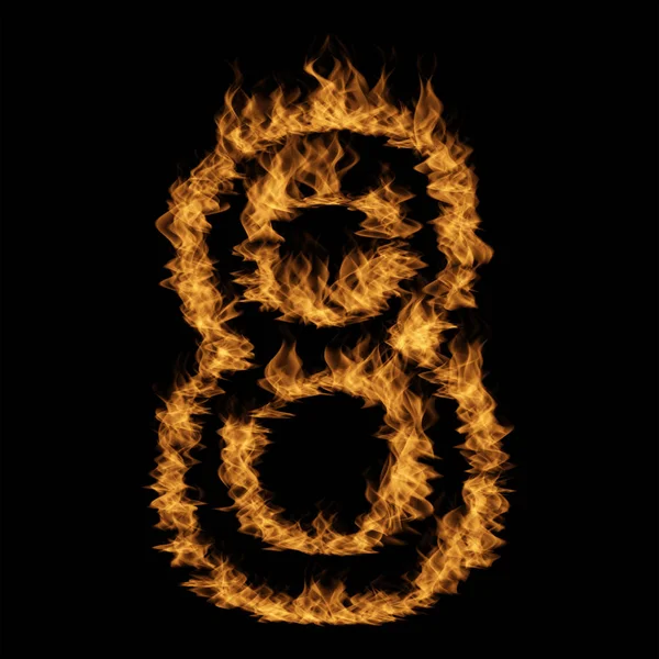 Szám Készült Lángoló Tűz Fekete Háttér — Stock Fotó