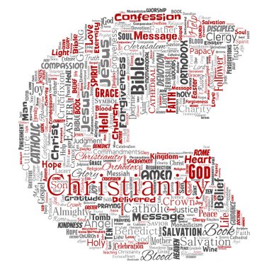 Hıristiyanlık, İsa, İncil, Ahit mektup yazı tipi beyaz arka plan üzerinde izole kırmızı C kelime