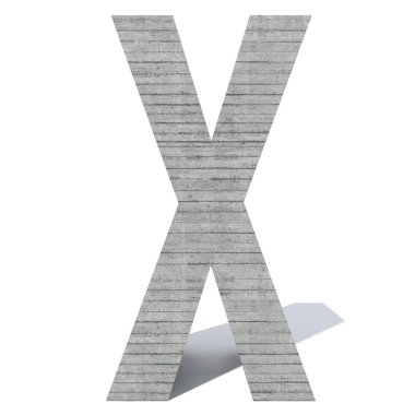 Kavramsal gri ağır kaba beton inşa yazı tipi veya türü, İnşaat Sanayi izole parça beyaz arka plan. Eğitici mimari malzeme, yaşlı doku yüzeyi 3d çizim tasarım olarak. Harf x