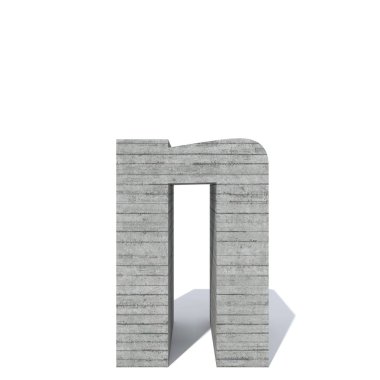 Kavramsal gri ağır kaba beton inşa yazı tipi veya türü, İnşaat Sanayi izole parça beyaz arka plan. Eğitici mimari malzeme, yaşlı doku yüzeyi 3d çizim tasarım olarak. Harf n