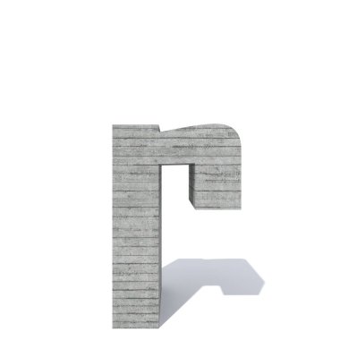 Kavramsal gri ağır kaba beton inşa yazı tipi veya türü, İnşaat Sanayi izole parça beyaz arka plan. Eğitici mimari malzeme, yaşlı doku yüzeyi 3d çizim tasarım olarak. Harf r