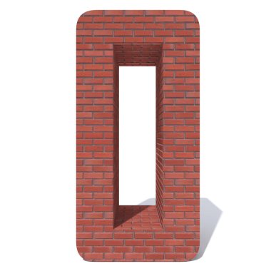 Kavramsal kırmızı ağır kaba duvar inşa yazı tipi veya türü, tuğla İnşaat Sanayi parça beyaz arka plan izole. Eğitici mimari malzeme, yaşlı doku yüzey 3d çizim tasarım. Sıfır