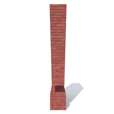 Kavramsal kırmızı ağır kaba duvar inşa yazı tipi veya türü, tuğla İnşaat Sanayi parça beyaz arka plan izole. Eğitici mimari malzeme, yaşlı doku yüzey 3d çizim tasarım. Ünlem işareti 