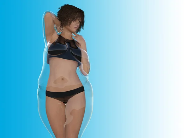 Εννοιολογική Λίπος Υπέρβαροι Παχύσαρκα Θηλυκό Slim Fit Υγιές Σώμα Μετά — Φωτογραφία Αρχείου