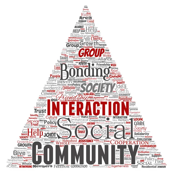 Vektör Kavramsal Toplum Sosyal Bağlantı Üçgen Kırmızı Kelime Bulutu Arka — Stok Vektör