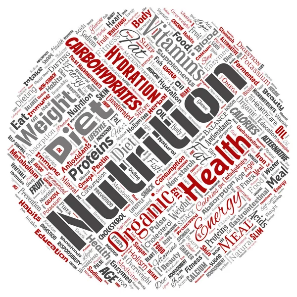 Vector Conceptual Nutrition Health Diet Circle Red Word Cloud Isolated — Stock Vector