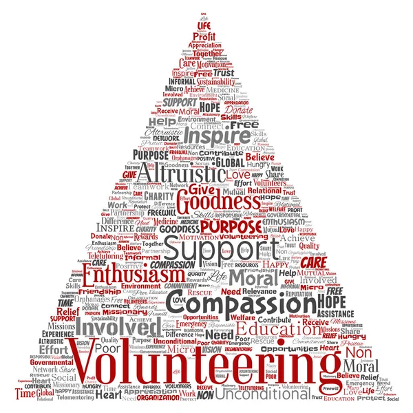 Vector Conceptual Volunteering Charity Humanitarian Triangle Arrow Red Word Cloud — Stock Vector