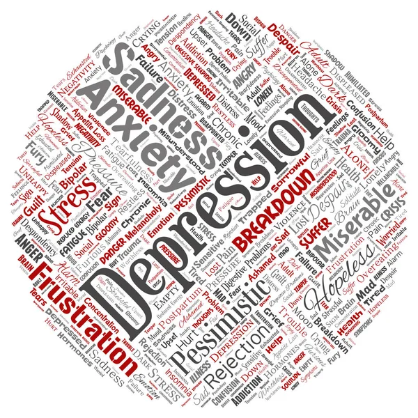 Векторная Концептуальная Депрессия Психическое Эмоциональное Расстройство Проблема Круглого Красного Слова — стоковый вектор