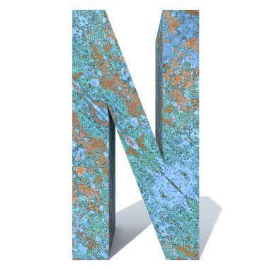 Kavramsal eski paslı metal yazı tipi veya türü, izole beyaz arka plan adet demir ya da çelik sektörü. Eğitici paslı malzeme, yaşlı vintage yüzey, 3d çizim Pütürlü yüzeyi olarak yıpranmış zarar görmüş boya