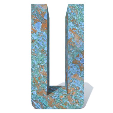 Kavramsal eski paslı metal yazı tipi veya türü, izole beyaz arka plan adet demir ya da çelik sektörü. Eğitici paslı malzeme, yaşlı vintage yüzey, 3d çizim Pütürlü yüzeyi olarak yıpranmış zarar görmüş boya