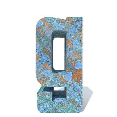 Kavramsal eski paslı metal yazı tipi veya türü, izole beyaz arka plan adet demir ya da çelik sektörü. Eğitici paslı malzeme, yaşlı vintage yüzey, 3d çizim Pütürlü yüzeyi olarak yıpranmış zarar görmüş boya