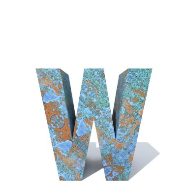 Kavramsal eski paslı metal yazı tipi veya türü, izole beyaz arka plan adet demir ya da çelik sektörü. Eğitici paslı malzeme, yaşlı vintage yüzey, 3d çizim Pütürlü yüzeyi olarak yıpranmış zarar görmüş boya