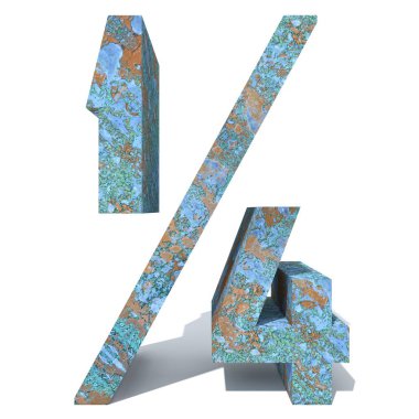 Kavramsal eski paslı metal yazı tipi veya türü, izole beyaz arka plan adet demir ya da çelik sektörü. Eğitici paslı malzeme, yaşlı vintage yüzey, 3d çizim Pütürlü yüzeyi olarak yıpranmış zarar görmüş boya