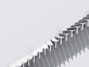 Kavramsal merdiven duvar arka plan bina veya mimari metafor iş başarısı, büyüme, ilerleme veya başarı olarak. yaratıcı adımları riseing üst kadar 3D çizimi vizyon tasarım olarak