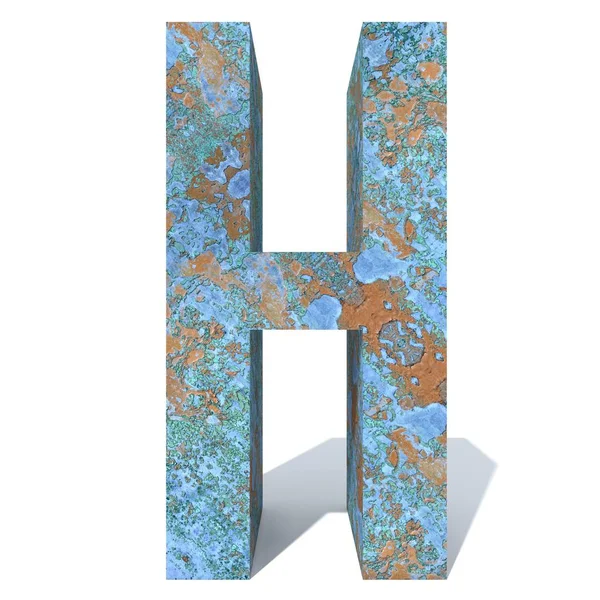 Kavramsal eski paslı metal yazı tipi veya türü, izole beyaz arka plan adet demir ya da çelik sektörü. Eğitici paslı malzeme, yaşlı vintage yüzey, 3d çizim Pütürlü yüzeyi olarak yıpranmış zarar görmüş boya