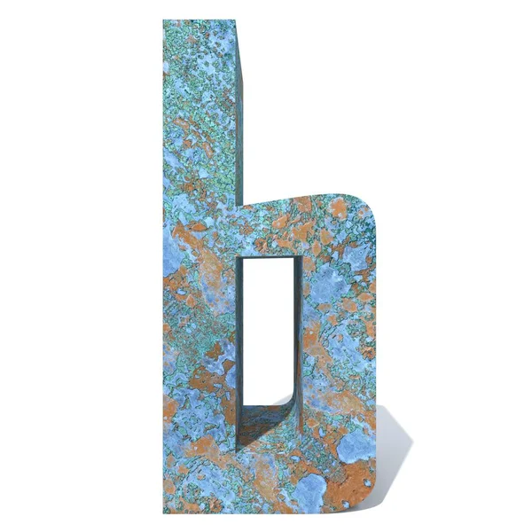 Kavramsal eski paslı metal yazı tipi veya türü, izole beyaz arka plan adet demir ya da çelik sektörü. Eğitici paslı malzeme, yaşlı vintage yüzey, 3d çizim Pütürlü yüzeyi olarak yıpranmış zarar görmüş boya