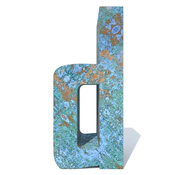 Kavramsal eski paslı metal yazı tipi veya türü, izole beyaz arka plan adet demir ya da çelik sektörü. Eğitici paslı malzeme, yaşlı vintage yüzey, 3d çizim Pütürlü yüzeyi olarak yıpranmış zarar görmüş boya