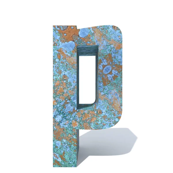 Kavramsal eski paslı metal yazı tipi veya türü, izole beyaz arka plan adet demir ya da çelik sektörü. Eğitici paslı malzeme, yaşlı vintage yüzey, 3d çizim Pütürlü yüzeyi olarak yıpranmış zarar görmüş boya