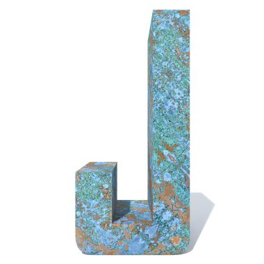 Kavramsal eski paslı metal yazı tipi veya türü, izole beyaz arka plan adet demir ya da çelik sektörü. Eğitici paslı malzeme, yaşlı vintage yüzey, 3d çizim Pütürlü yüzeyi olarak yıpranmış zarar görmüş boya