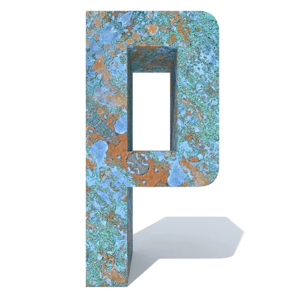 Kavramsal eski paslı metal yazı tipi veya türü, izole beyaz arka plan adet demir ya da çelik sektörü. Eğitici paslı malzeme, yaşlı vintage yüzey, 3d çizim Pütürlü yüzeyi olarak yıpranmış zarar görmüş boya