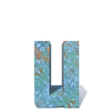 Kavramsal eski paslı metal yazı tipi veya türü, izole beyaz arka plan adet demir ya da çelik sektörü. Eğitici paslı malzeme, yaşlı vintage yüzey, 3d çizim Pütürlü yüzeyi olarak yıpranmış zarar görmüş boya