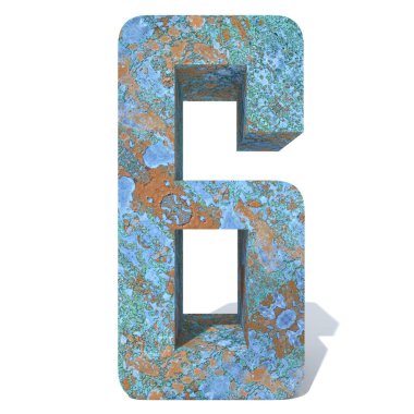 Kavramsal eski paslı metal yazı tipi veya türü, izole beyaz arka plan adet demir ya da çelik sektörü. Eğitici paslı malzeme, yaşlı vintage yüzey, 3d çizim Pütürlü yüzeyi olarak yıpranmış zarar görmüş boya