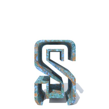 Kavramsal eski paslı metal yazı tipi veya türü, izole beyaz arka plan adet demir ya da çelik sektörü. Eğitici paslı malzeme, yaşlı vintage yüzey, 3d çizim Pütürlü yüzeyi olarak yıpranmış zarar görmüş boya