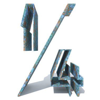 Kavramsal eski paslı metal yazı tipi veya türü, izole beyaz arka plan adet demir ya da çelik sektörü. Eğitici paslı malzeme, yaşlı vintage yüzey, 3d çizim Pütürlü yüzeyi olarak yıpranmış zarar görmüş boya