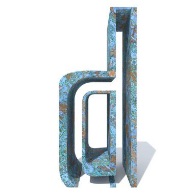 Kavramsal eski paslı metal yazı tipi veya türü, izole beyaz arka plan adet demir ya da çelik sektörü. Eğitici paslı malzeme, yaşlı vintage yüzey, 3d çizim Pütürlü yüzeyi olarak yıpranmış zarar görmüş boya