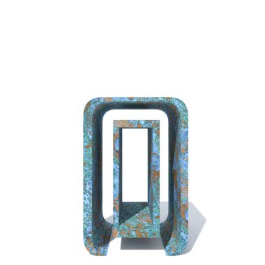 Kavramsal eski paslı metal yazı tipi veya türü, izole beyaz arka plan adet demir ya da çelik sektörü. Eğitici paslı malzeme, yaşlı vintage yüzey, 3d çizim Pütürlü yüzeyi olarak yıpranmış zarar görmüş boya