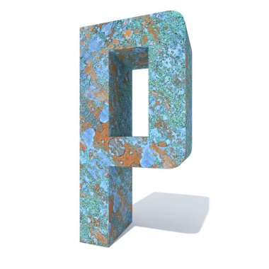 Kavramsal eski paslı metal yazı tipi veya türü, izole beyaz arka plan adet demir ya da çelik sektörü. Eğitici paslı malzeme, yaşlı vintage yüzey, 3d çizim Pütürlü yüzeyi olarak yıpranmış zarar görmüş boya