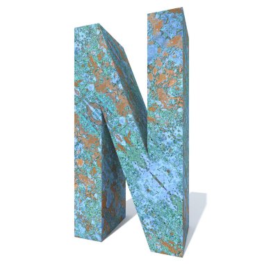 Kavramsal eski paslı metal yazı tipi veya türü, izole beyaz arka plan adet demir ya da çelik sektörü. Eğitici paslı malzeme, yaşlı vintage yüzey, 3d çizim Pütürlü yüzeyi olarak yıpranmış zarar görmüş boya