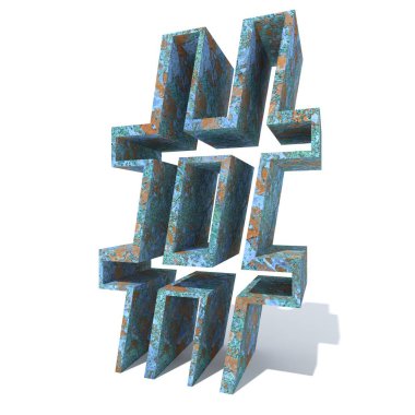 Kavramsal eski paslı metal yazı tipi veya türü, izole beyaz arka plan adet demir ya da çelik sektörü. Eğitici paslı malzeme, yaşlı vintage yüzey, 3d çizim Pütürlü yüzeyi olarak yıpranmış zarar görmüş boya