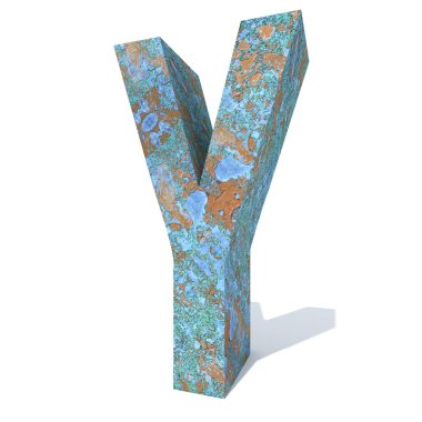 Kavramsal eski paslı metal yazı tipi veya türü, izole beyaz arka plan adet demir ya da çelik sektörü. Eğitici paslı malzeme, yaşlı vintage yüzey, 3d çizim Pütürlü yüzeyi olarak yıpranmış zarar görmüş boya