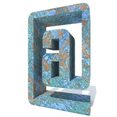 Kavramsal eski paslı metal yazı tipi veya türü, izole beyaz arka plan adet demir ya da çelik sektörü. Eğitici paslı malzeme, yaşlı vintage yüzey, 3d çizim Pütürlü yüzeyi olarak yıpranmış zarar görmüş boya