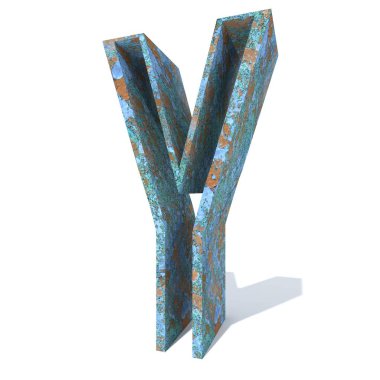 Kavramsal eski paslı metal yazı tipi veya türü, izole beyaz arka plan adet demir ya da çelik sektörü. Eğitici paslı malzeme, yaşlı vintage yüzey, 3d çizim Pütürlü yüzeyi olarak yıpranmış zarar görmüş boya