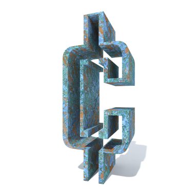 Kavramsal eski paslı metal yazı tipi veya türü, izole beyaz arka plan adet demir ya da çelik sektörü. Eğitici paslı malzeme, yaşlı vintage yüzey, 3d çizim Pütürlü yüzeyi olarak yıpranmış zarar görmüş boya