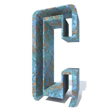 Kavramsal eski paslı metal yazı tipi veya türü, izole beyaz arka plan adet demir ya da çelik sektörü. Eğitici paslı malzeme, yaşlı vintage yüzey, 3d çizim Pütürlü yüzeyi olarak yıpranmış zarar görmüş boya